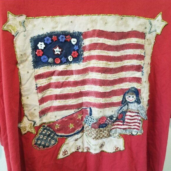 Vintage Decosport Women's US American Flag Button Embroider Shirt Plus Size Red - Picture 2 of 6